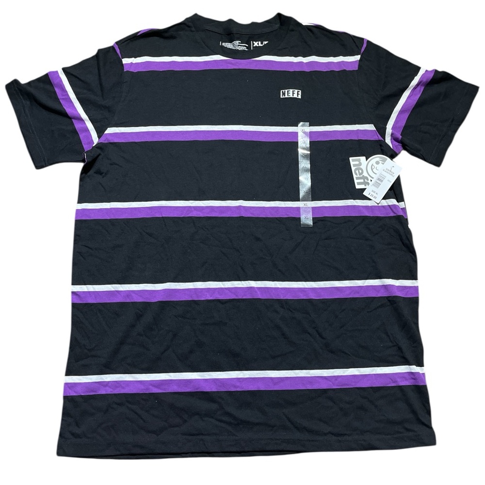 Neff Black and Purple Striped Tee